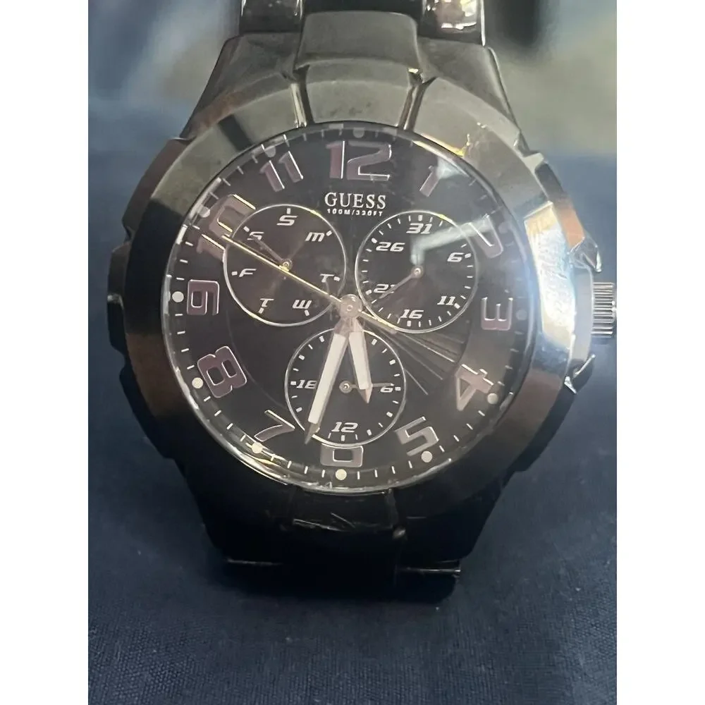 Guess Rush 42mm WaterPro Master Calendar, Day, Date. Black New Battery.